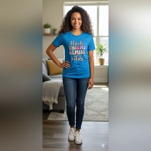 Retro Astrology May June birthday Zodiac sign  Gemini Women's V-Neck Shirt  EUC